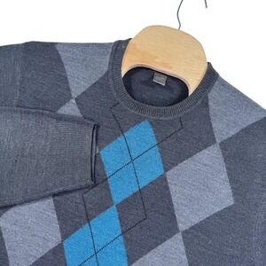 Dockers XXL Mens Sweater Gray Argyle Crew Neck‎ Long Sleeve Knitwear Pullover